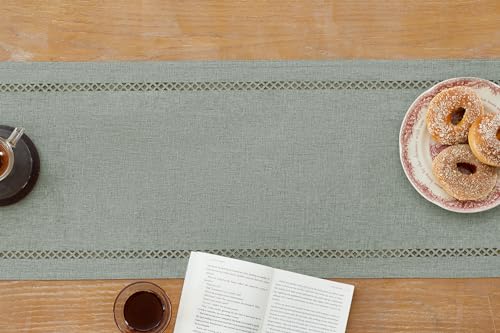 Modern Grey Burlap Table Runner 13x108 Inches - Elegant Linen Style