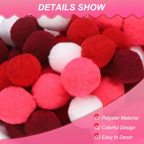 Fuzzy Pom Poms Balls - Red Series 1 Inch/25mm Mini Craft Decorations - 108 Pcs