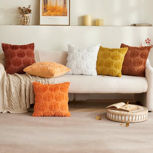 16x16 Fall Pumpkin Pillow Covers Set of 2 - White Decor for Couch & Outdoor