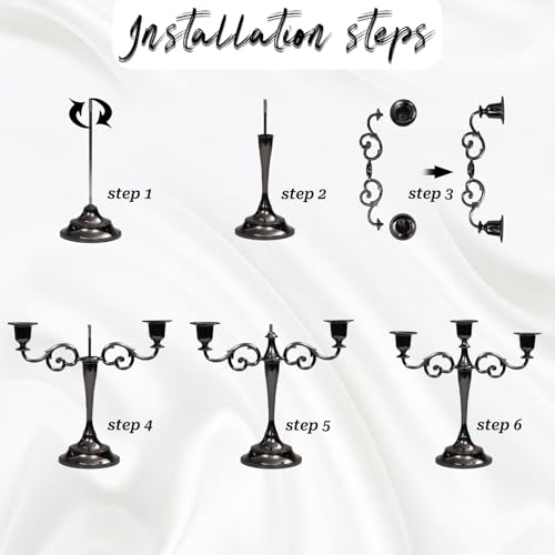 Glossy Black 3-Arm Metal Candelabra - 10.2 Inch Tall Candle Holders