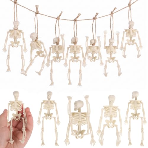 Mini Skeleton Figurines Set - Movable Joints Halloween Decorations, 12 pcs, 6 Inch