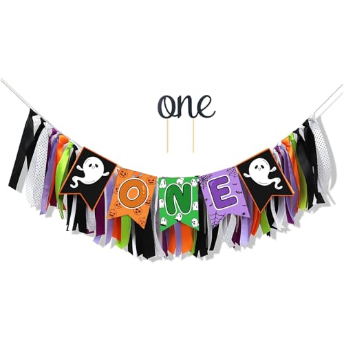 Halloween First Birthday Banner for High Chair & Photo Props - Spooky Kids Party Decor