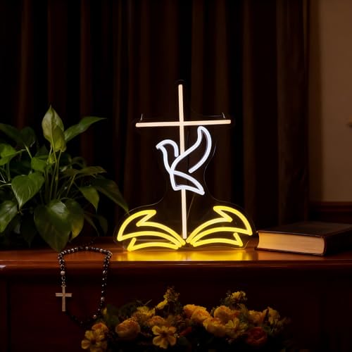 Jesus Cross LED Neon Sign Wall Decor for Christian Homes & Easter - Faith Gift