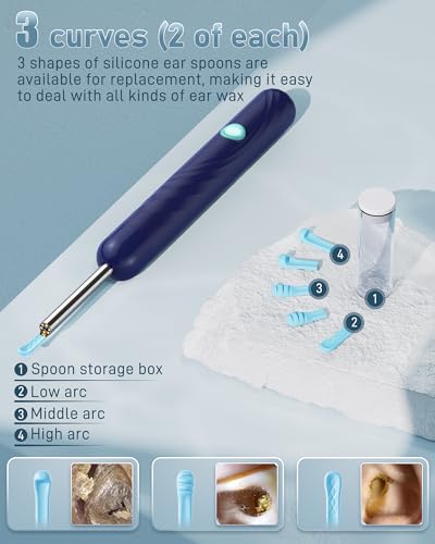 Deep Blue Ear Wax Removal Kit with Camera and Light - 1080P, Includes 6 Soft Spoons