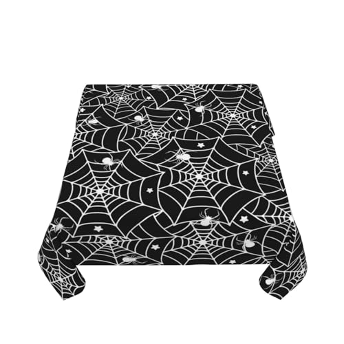 Halloween Tablecloth Square 60x60 Inch Spider Web & Stars Stain Resistant Polyester