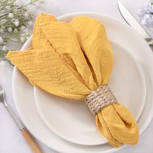 Ginger Yellow Cheesecloth Gauze Napkins 6 Pack 16x16 Inches Handmade Cotton Rustic Dinnerware Set - Boho Style