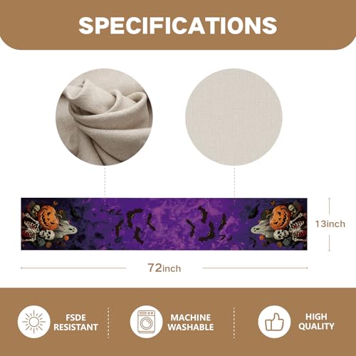 Purple Halloween Pumpkin Table Runner 13x72 Inches Spooky Decor for Dining