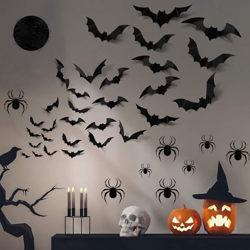 120PCS Halloween 3D Bat and Spider Wall Stickers - Realistic PVC Party Decorations