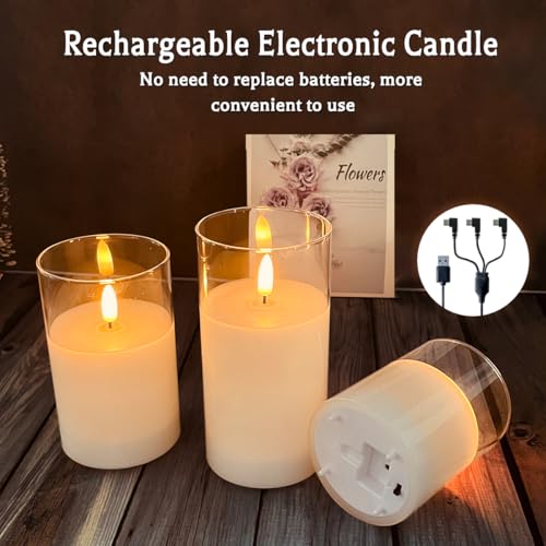 White Glass Flickering Flameless Candles Set of 5 - Rechargeable LED Décor