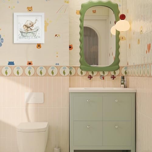 Elephant Bathroom Wall Art Decor - Kids Nursery Wall Hanging, Wooden Frame, 7x7 Inch - Bath Elephant