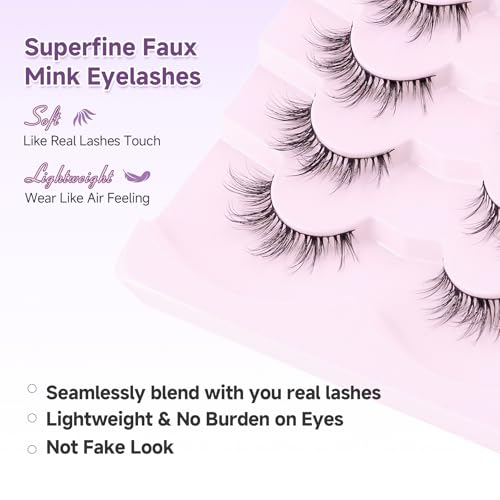 EVENTILL Cat Eye 15MM Wispy False Eyelashes - Natural 3D Volume, Thin Band, Reusable