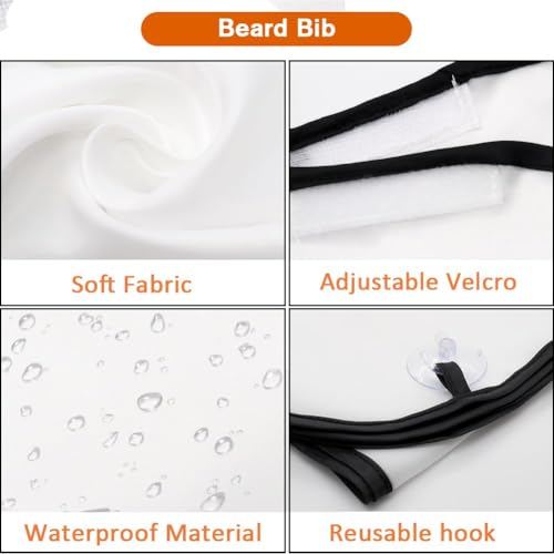Beard Bib for Men - Hair Catcher Apron with Suction Cups - White - Variation of Beard Bib White