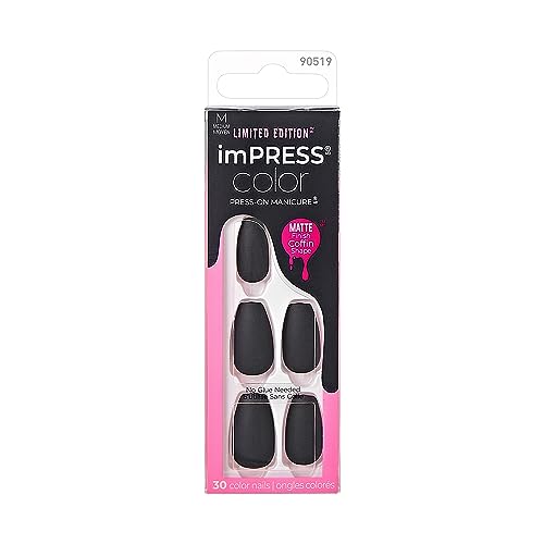 imPRESS Halloween Press-On Nails - Thriller Night, No Glue Needed, Black, Medium Coffin 33 Ct