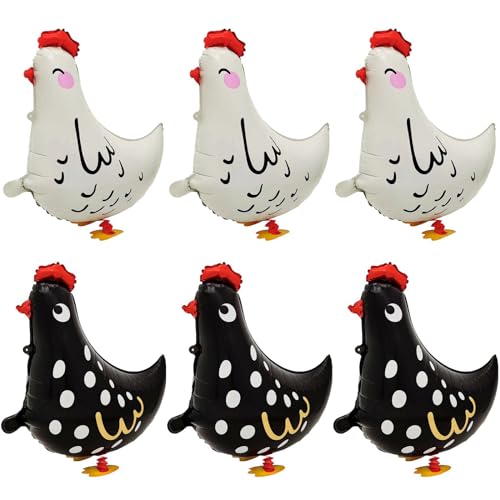 6 Pack Walking Pet Chicken Foil Balloons Animal Theme Party Decorations