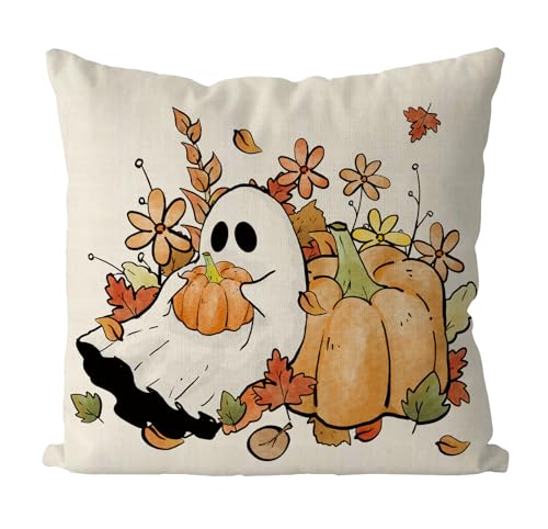 Halloween Pillow Cover 20x20 Inch Ghost Floral Fall Farmhouse Throw Pillowcase