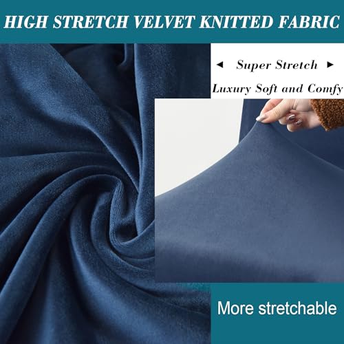Medium Blue Velvet Ottoman Cover - Square Slipcover with Elastic Bottom, Washable & Protective