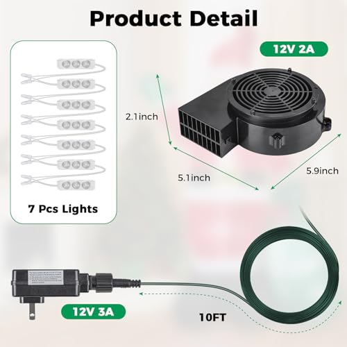 Holiday Inflatable Fan Replacement Kit with LED Lights, 12V Blower & Adapter