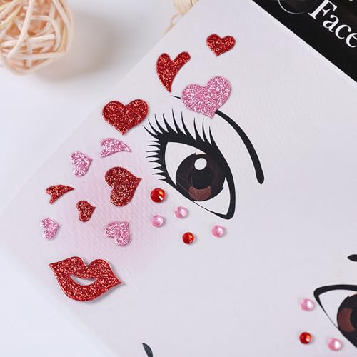 Valentine's Day Face & Body Glitter Stickers with Rhinestones - 3-Pack
