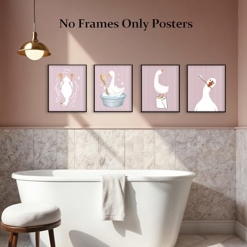 Kids Bathroom Wall Art Prints - Silly Goose Nursery Decor, Unframed 8x10 Set
