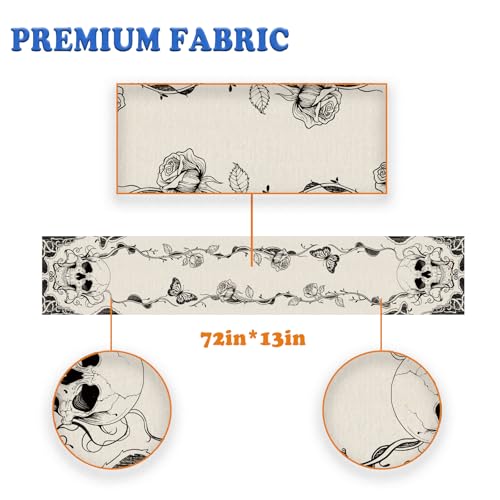Halloween Gothic Skull Table Runner - 13 x 72 Inch Seasonal Dining Decor