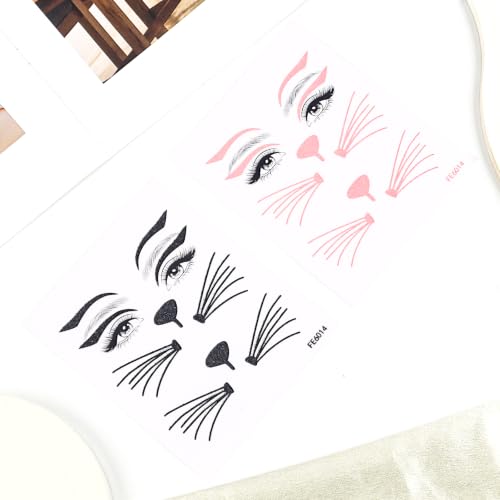 Cat Face Jewels and Stickers - Glitter Cat Face Makeup Accessories, Black+Pink