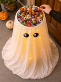 Halloween Candy Bowl Stand with Light-Up Ghost Decor - 32 Inch White, Includes Water Bag