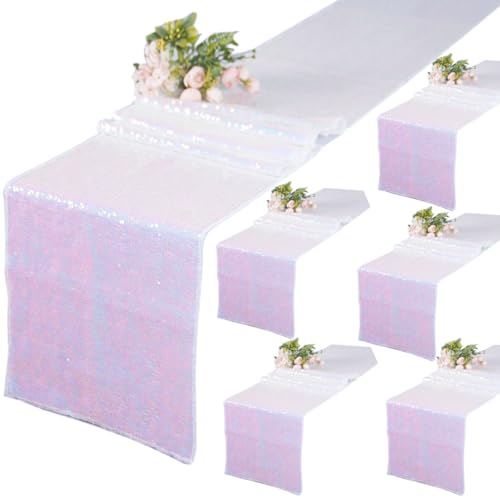 Iridescent Sequin Table Runners 12x120 Inches Pack of 6 for Weddings & Parties