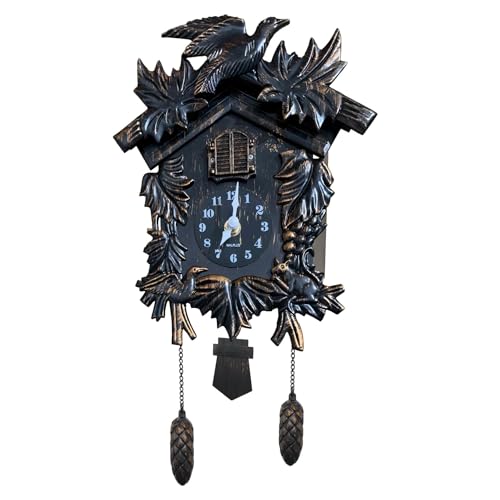 Black Cuckoo Wall Clock - Classic Bird Pendulum Home Decor - One Size