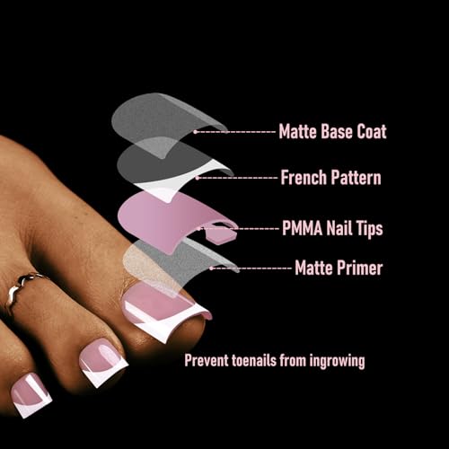 Pink-Blue-Black French Tip Toe Nail Press Ons - Square, 180pcs, 3 Colors with Variations