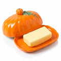 Orange Pumpkin-Shaped Ceramic Butter Dish with Lid - Dust-Proof Food Storage for Halloween & Thanksgiving
