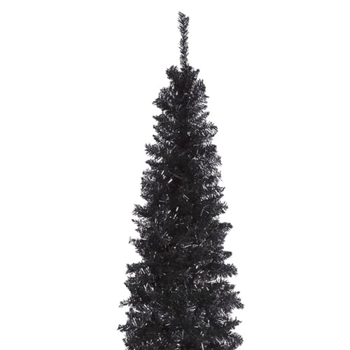 Black 6ft Artificial Tinsel Christmas Tree - Unlit Slim Holiday Tree with Full Branch Tips
