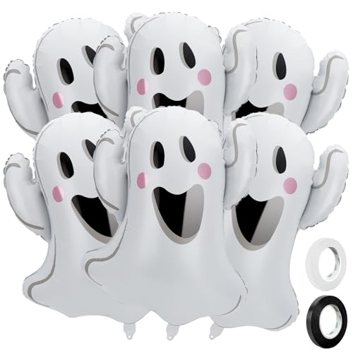 Halloween Ghost Balloons - Ghost-Style Foil Balloon Set with Ribbons - Variation of Ghost-1