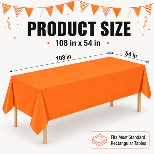 Orange Disposable Table Covers 2 Pack 54x108 Inches for Fall Parties - Variation: Orange / 2 Pack