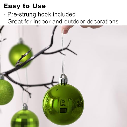Assorted Lime Green Christmas Ornaments Set of 36 - Shatterproof Holiday Decorations