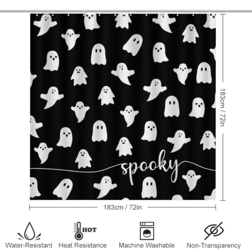 Ghost Halloween Shower Curtain - Spooky Ghost Pumpkin Bathroom Waterproof Fabric 72x72 Inches with Hooks - Variation Ghost-a