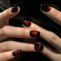 Press-On Nails Short Square Cherry & Black Red Cat Eye Design - 24pcs, Reusable Gel, Easy Application