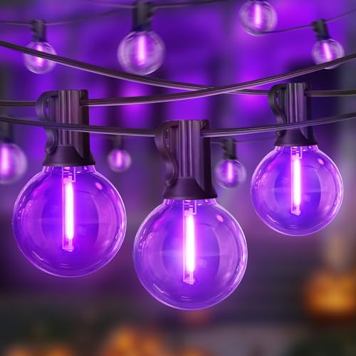 Purple Outdoor String Lights - 26Ft Waterproof Shatterproof Edison Bulbs, Dimmable Patio Decor