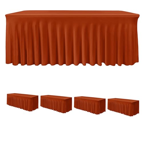 Rust 4 Pack 6ft Spandex Table Skirts Fall Ruffle Halloween Thanksgiving