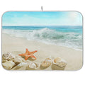 Beach Nautical Dish Drying Mat 16 x 18 Inch Sea Wave Shells Starfish Reversible Microfiber
