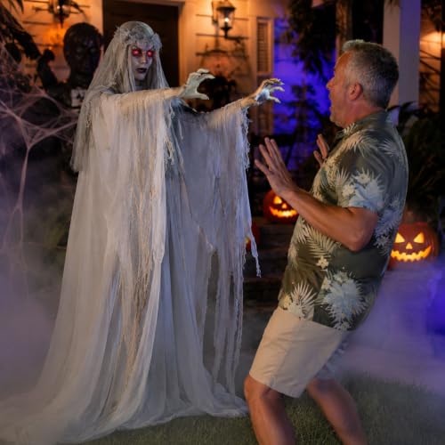 Animated 5.7ft Spooky Ghost Girl Halloween Decoration with Light-Up Eyes