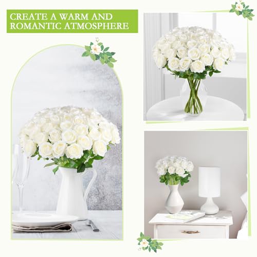 Artificial Roses Bulk 100 Pcs - White Silk Flowers for Wedding & Decor - Timeless & Reusable