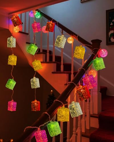 Battery Powered Christmas String Lights with Gift Box Design - 6.8 Feet, 10 LEDs, 8 Modes