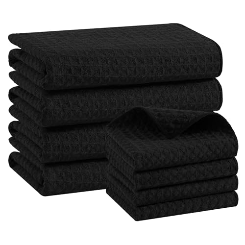 Homaxy Microfiber Kitchen Towels Set - Black, 8 Pack, 16x28 & 12x12 Inches
