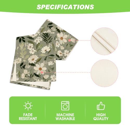 Olive Green Daisy Flowers Table Runner - 13x108 Inch Seasonal Kitchen Decor
