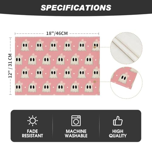 Pink Stripes Ghost Halloween Placemats Set of 4 - 12x18 Inch Rectangular