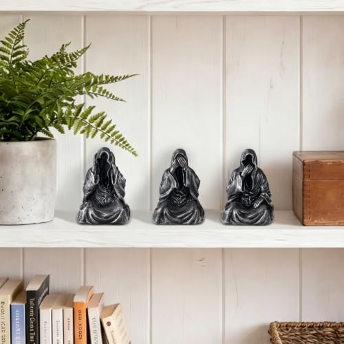Black Gothic Grim Reaper Resin Figurines Set of 3 Halloween Decor