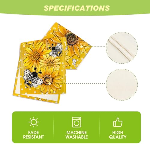 Yellow Sunflower Bee Flower Polka Dot Summer Table Runner 13x72 Inch - Home Decor