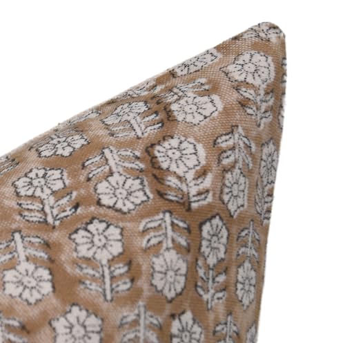 Camel Brown Handmade Block Print 16x16 Inch Cotton Throw Pillow Cover - Fall Decor for Sofa & Bed
