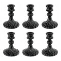 Black Glass Candlestick Holders Set of 6 - Taper Candle Holders with Elegant Design - Black Diamond Variation