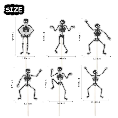 Halloween Skeleton Cupcake Toppers - 18 Pcs Gothic Party Cake Decorations